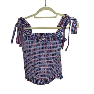 Petersyn Misty Smocked Top Festival Color red white blue Size XS